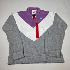 Fila Quarter Zip Pullover Womens Medium Purple Gray White Colorblock Chevron NWT